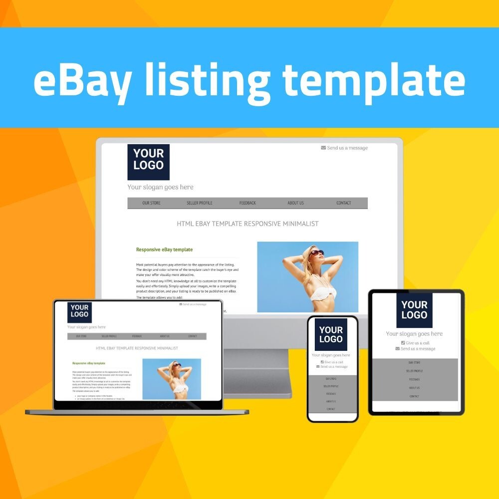 eBay Template RESPONSIVE minimalist – grey – Editor included – no html required