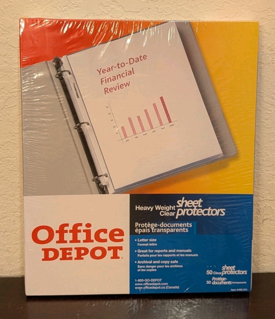 OFFICE DEPOT 498-841 8.5in x 11in 50 CLEAR HEAVY WEIGHT SHEET PROTECTORS Sealed