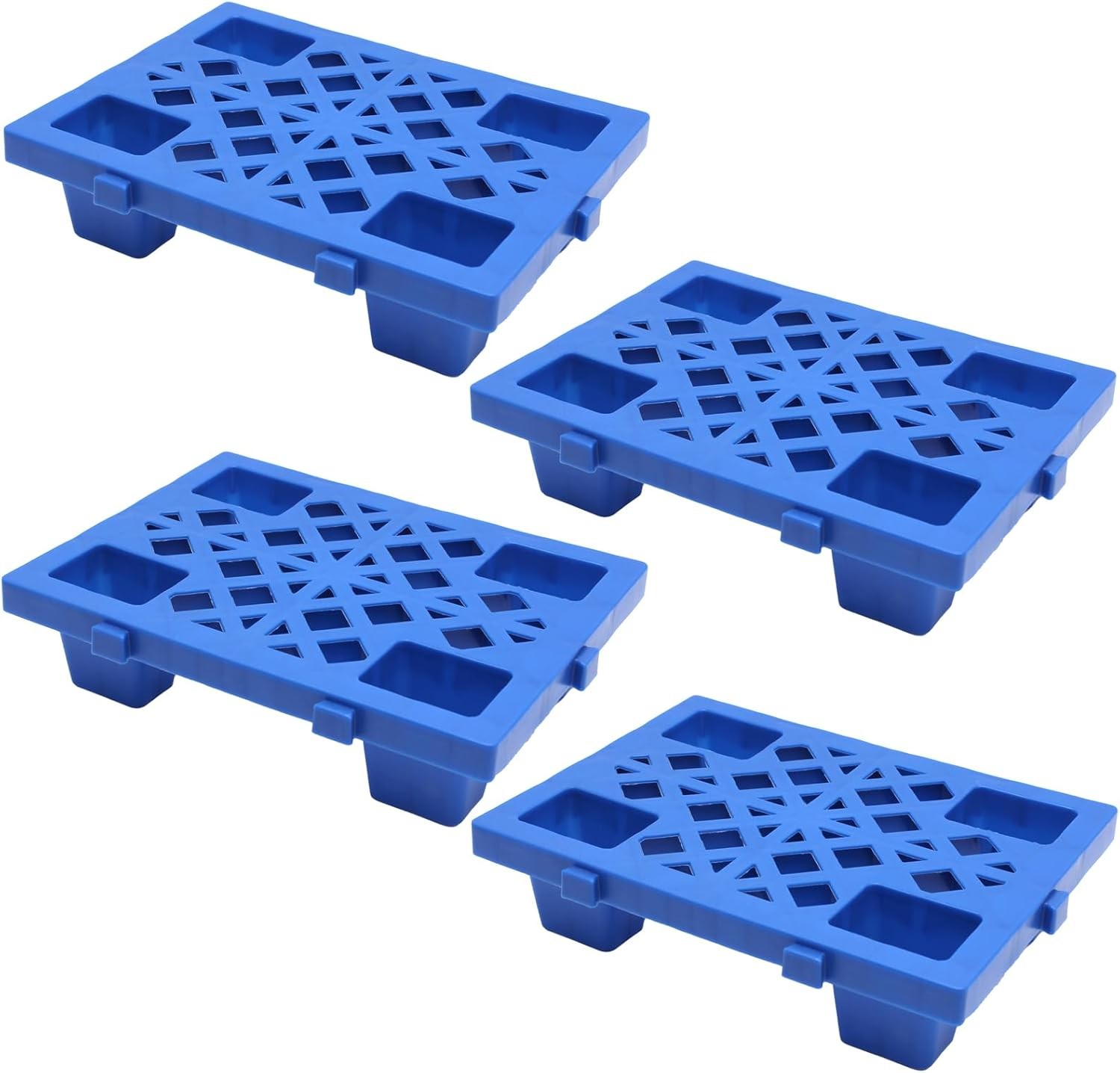4 Pack Plastic Pallets 15.7×11.8×3.9in Nestable Moisture-Proof Storage Platform