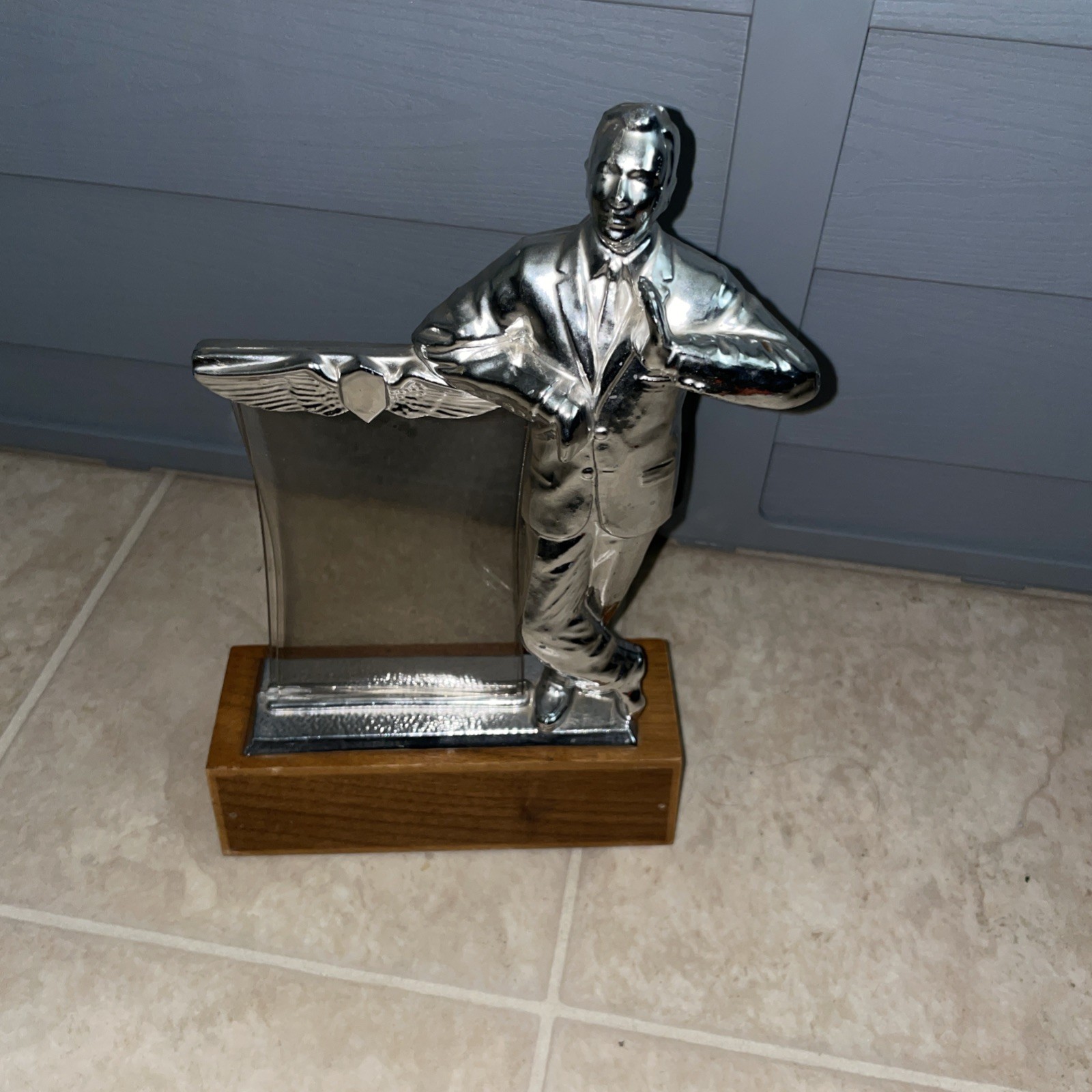 Rare Vintage Silver Man Salesman Business Advertising Store Display Stand