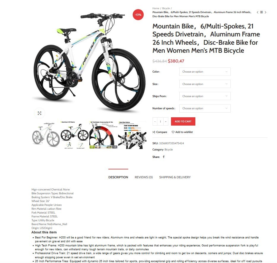 Turnkey Affiliate / Dropshipping Bicycles/Bikes Store Website+ Free Hosting