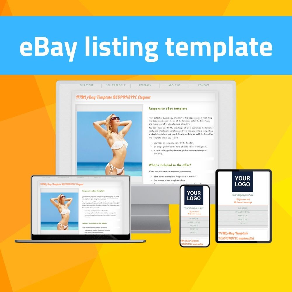 eBay Template RESPONSIVE Elegant – orange – Editor included – no HTML needed