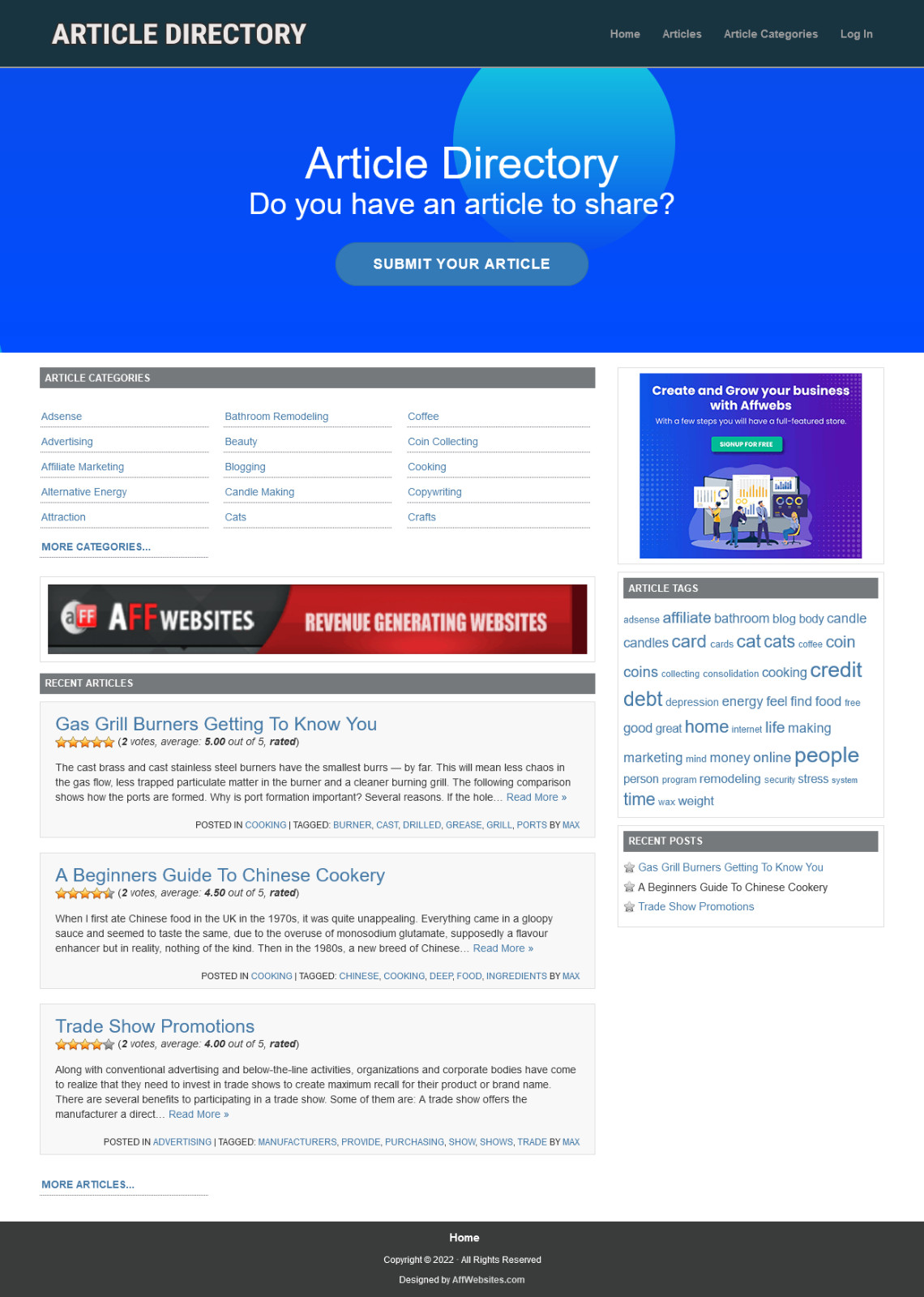 ARTICLE DIRECTORY – Work From Home Business Opportunity Website For Sale