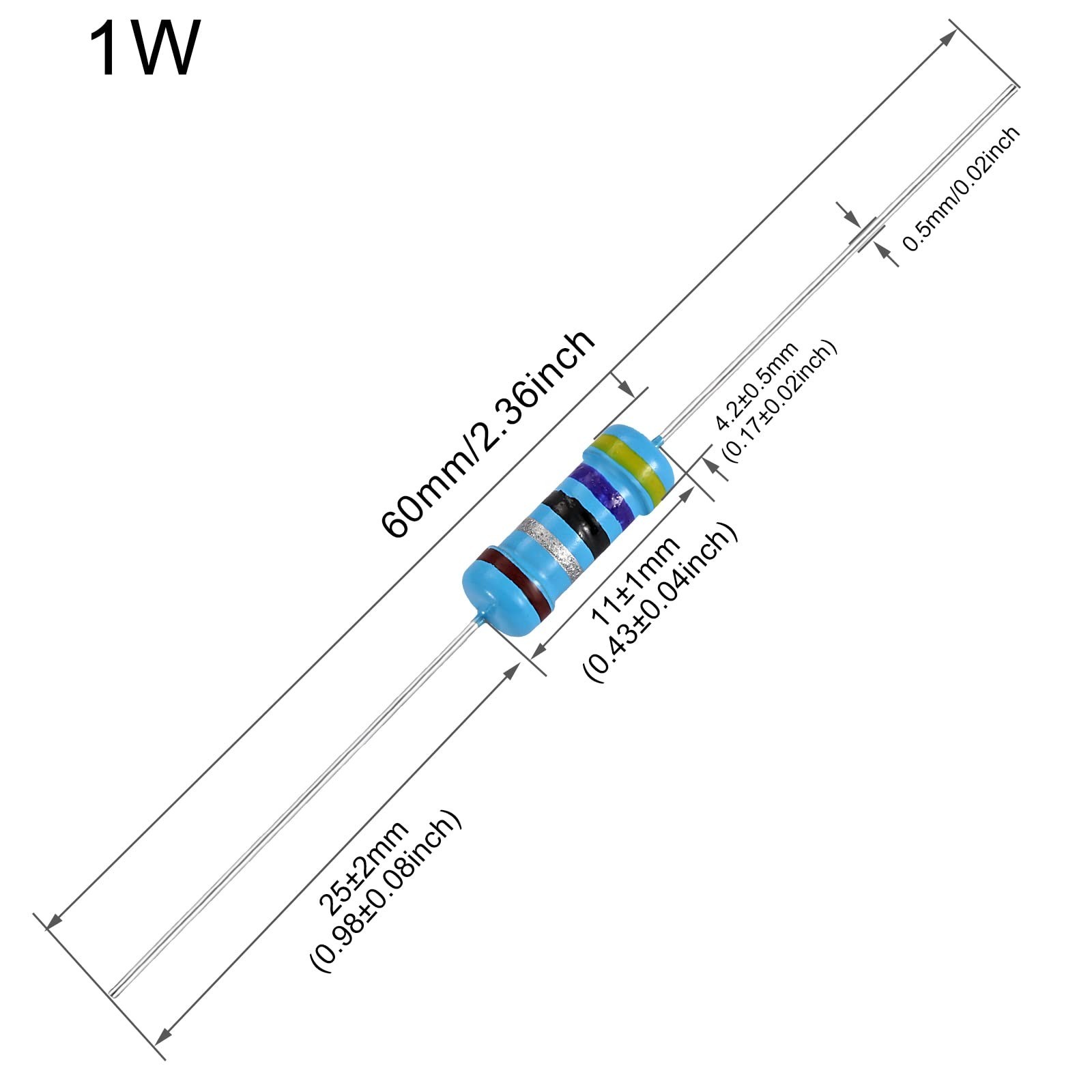 100pcs 10 ohm Resistor 1W, 1 Watt ±1% Tolerance Metal Film Fixed Resistor,