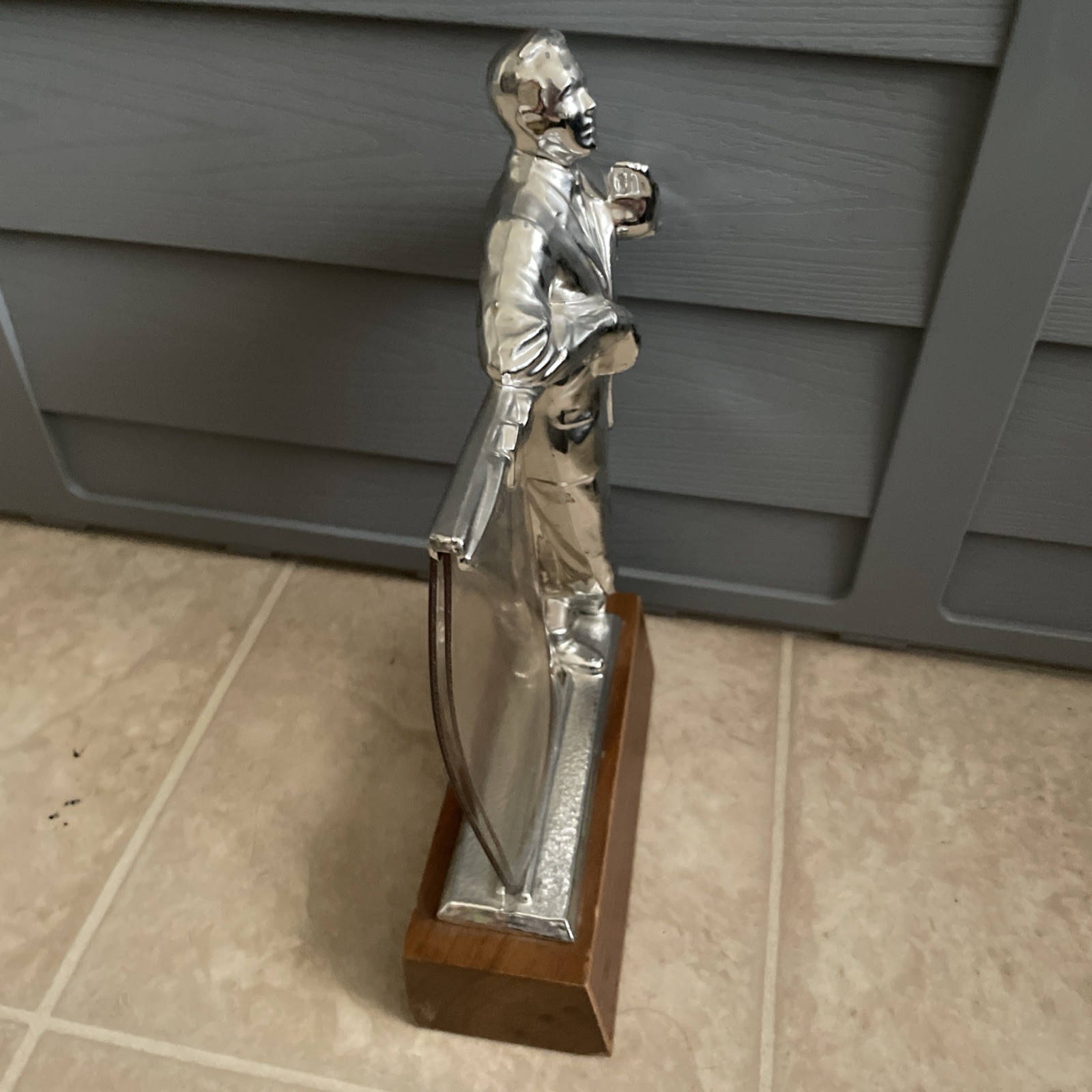 Rare Vintage Silver Man Salesman Business Advertising Store Display Stand