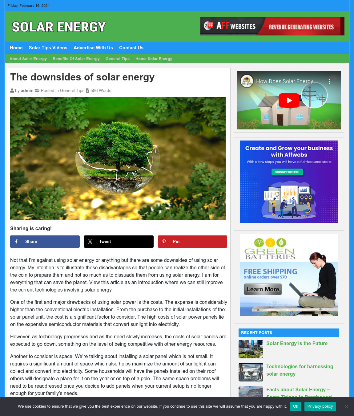 SOLAR ENERGY TIPS Website Business For Sale -Work From Home Business Opportunity