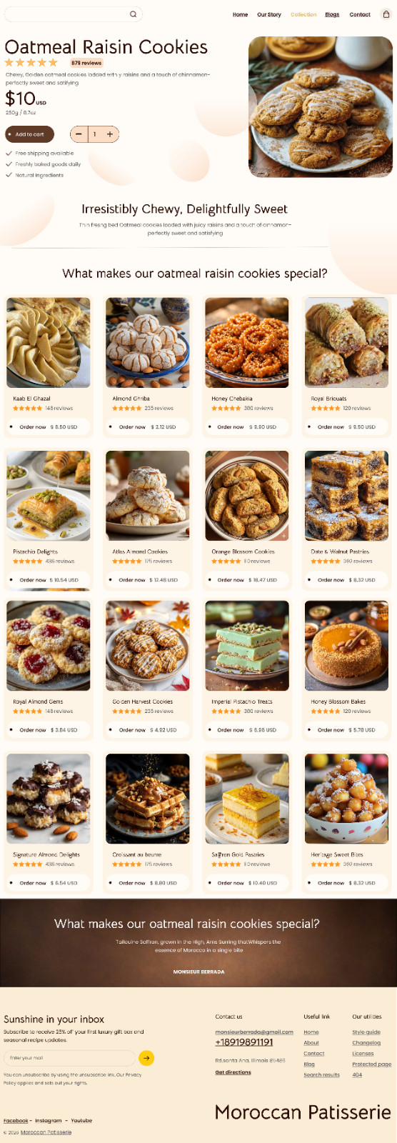 Moroccan Patisserie – Luxury Bakery E-Commerce Website Design | Figma UI/UX