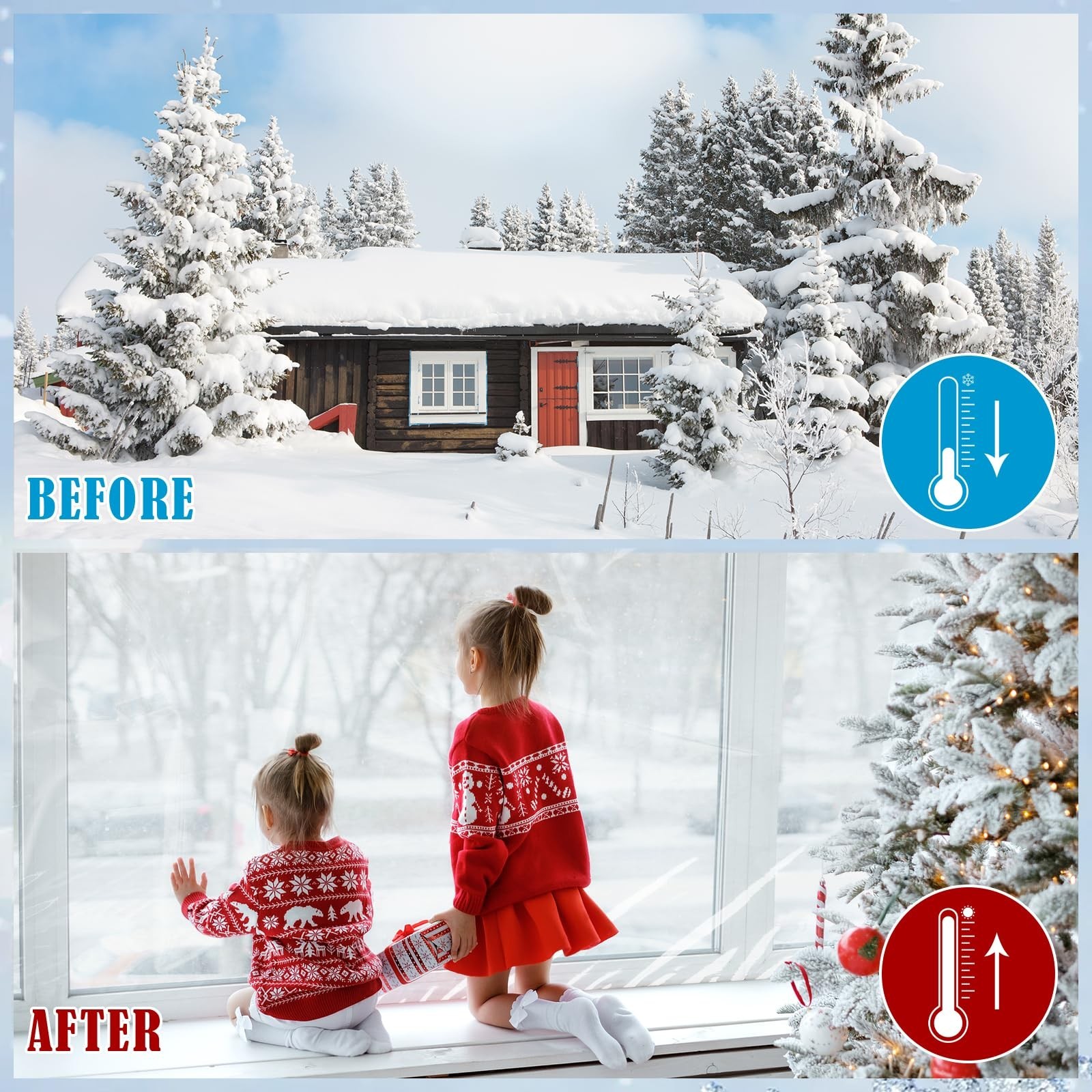 Window Insulation Kit, 63 × 394″ and 87 × 110″Plastic Window Coverings