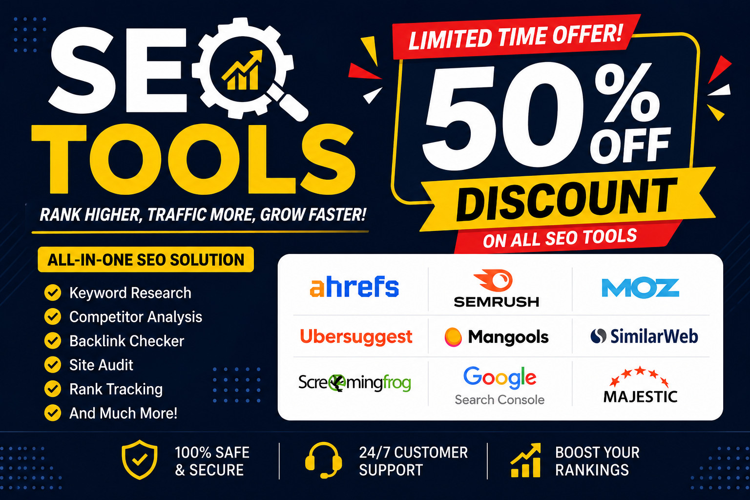 Premium SEO Tools Bundle 50% OFF | Ahrefs SEMrush Moz Ubersuggest Access