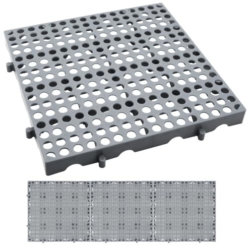 3-Pack Heavy Duty Plastic Pallets 11.8″x11.8″ Stackable Grid Floor Storage Grey