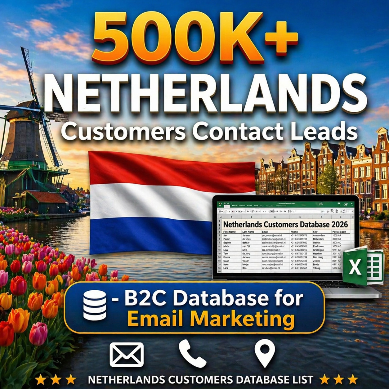 500K NETHERLANDS Customers Email database B2C Contacts leads | Excel file 2026