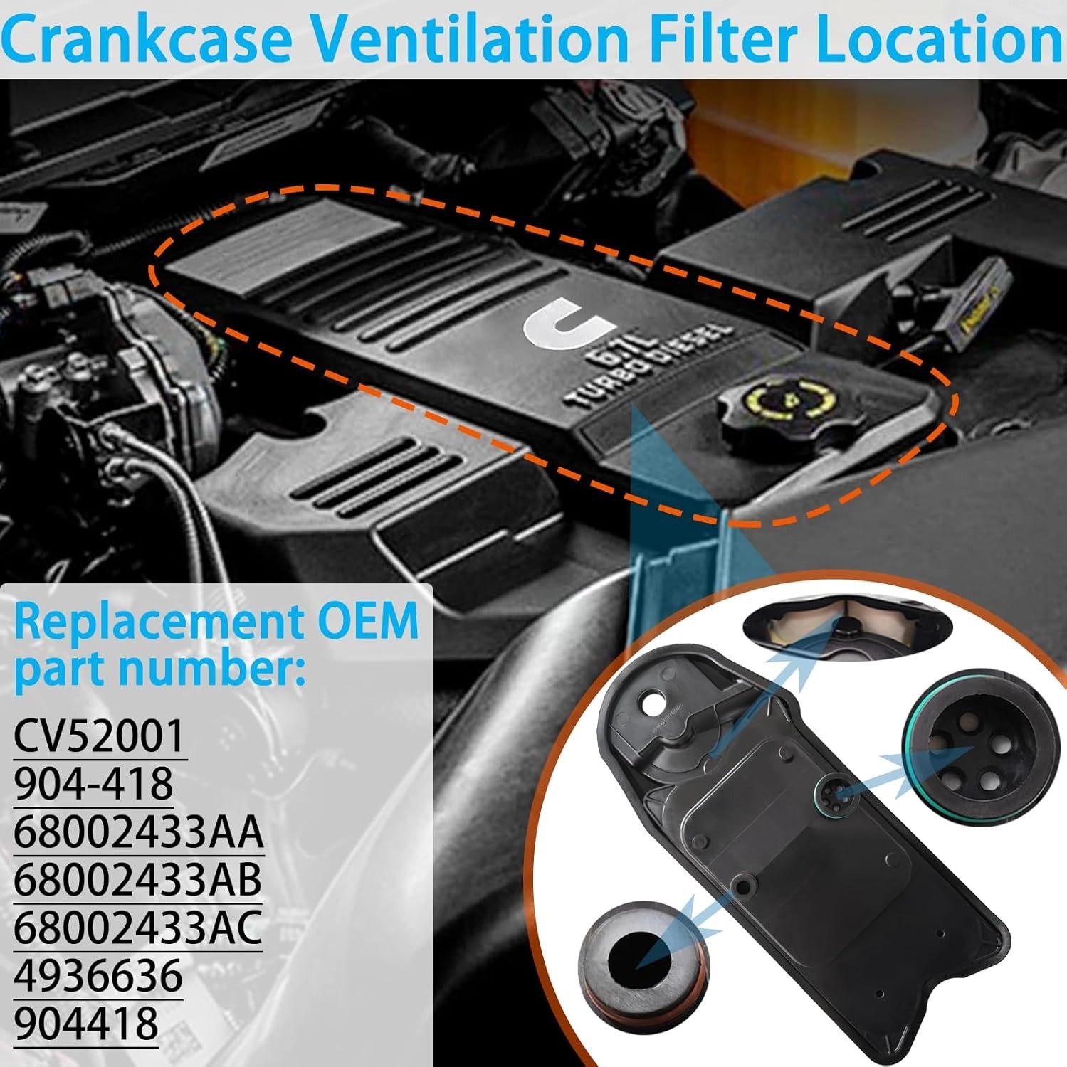 Crankcase Ventilation Filter for 2008-2024 Ram 2500 3500 6.7 Cummins