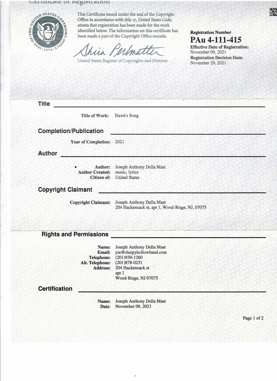 Sleepy Hollow Spectrum Green Joe Dell Goin Over Copyright all rights book music