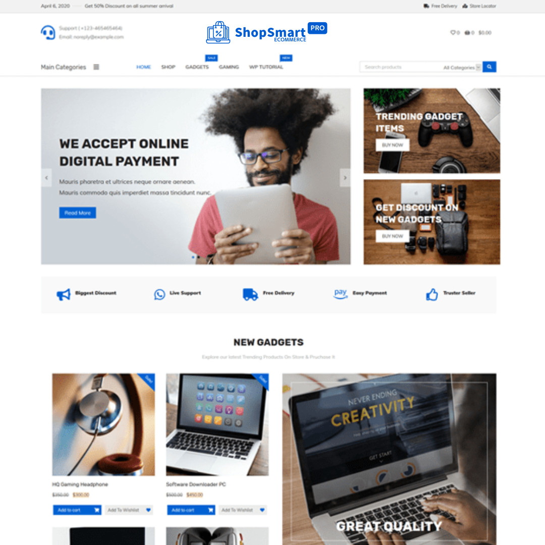 🥇ShopSmart Technology WordPress Premium E-Commerce Store + Woo-Commerce & Yith