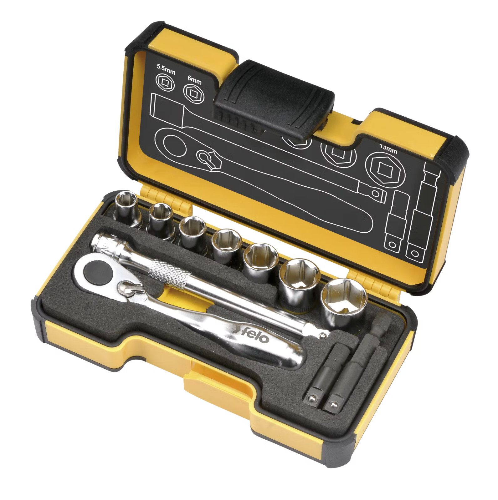 Felo tool set XS 11 1/4″ Mini ratchet 11pc PROFI StrongBox “made in Germany”