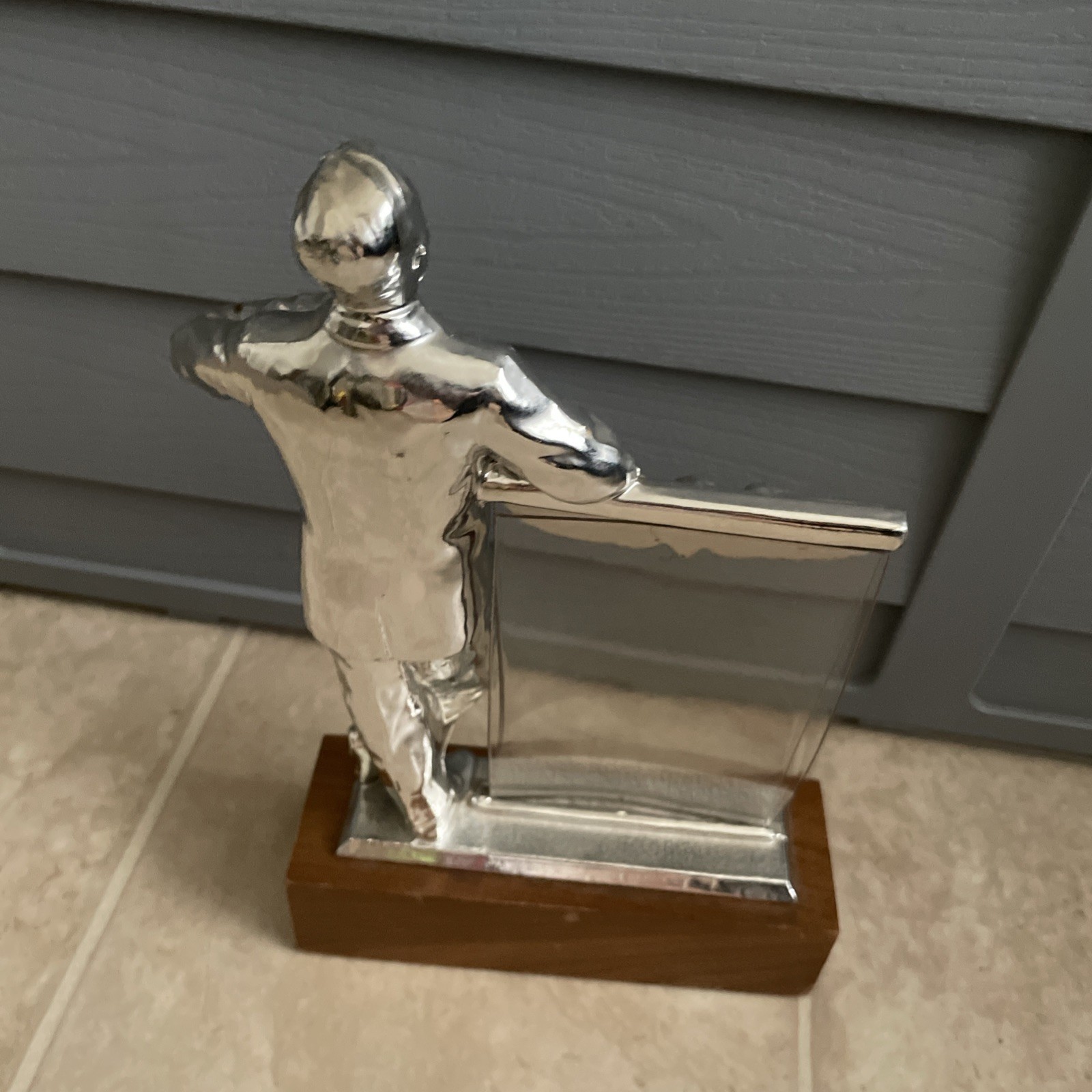 Rare Vintage Silver Man Salesman Business Advertising Store Display Stand
