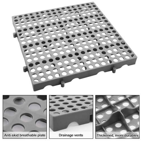 3-Pack Heavy Duty Plastic Pallets 11.8″x11.8″ Stackable Grid Floor Storage Grey