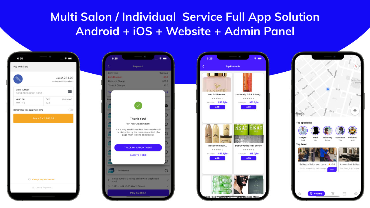 Multi Salon Booking Appointment Flutter App | Android + iOS | Laravel Backend