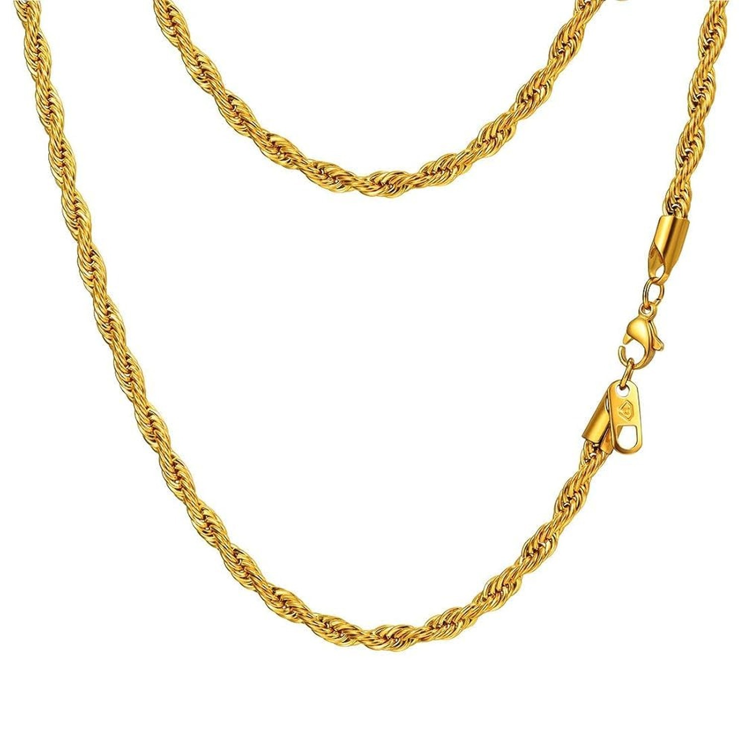 PROSTEEL 3mm/6mm Rope Chain Necklace for Men, Black/Gold Plated Mens Chain Ne…