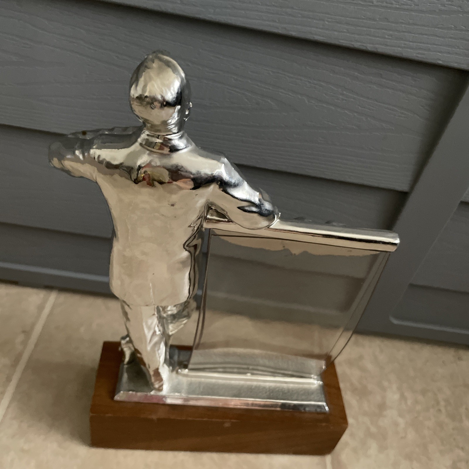Rare Vintage Silver Man Salesman Business Advertising Store Display Stand