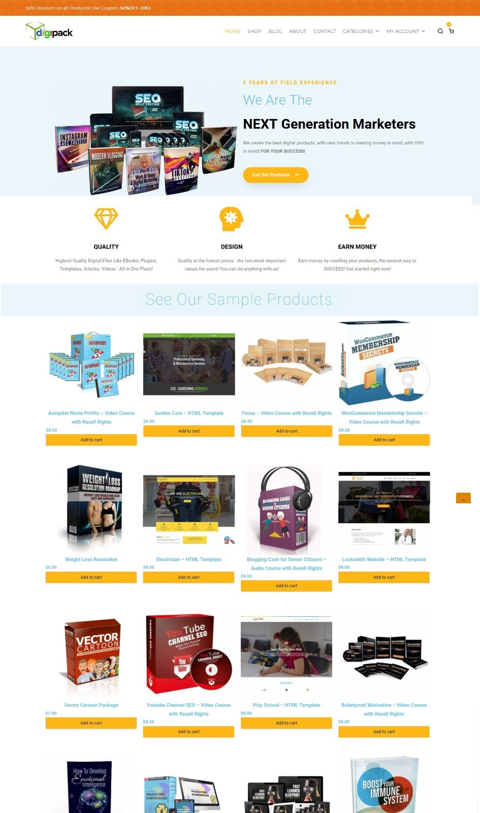Make Money Online – Digital Products Store With 800 Products, Fully Automated