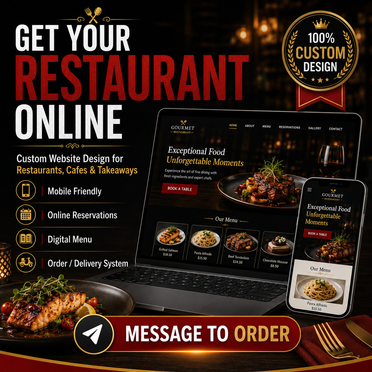 Custom Restaurant Website Design | Cafe Takeaway Food Business Website Service