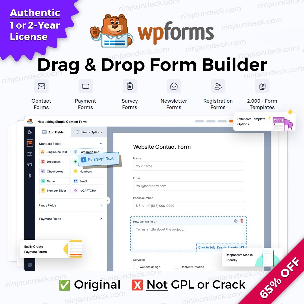 🥷 WPForms Pro Official License ‒ 1-Year / 2-Year ‒ Form Builder