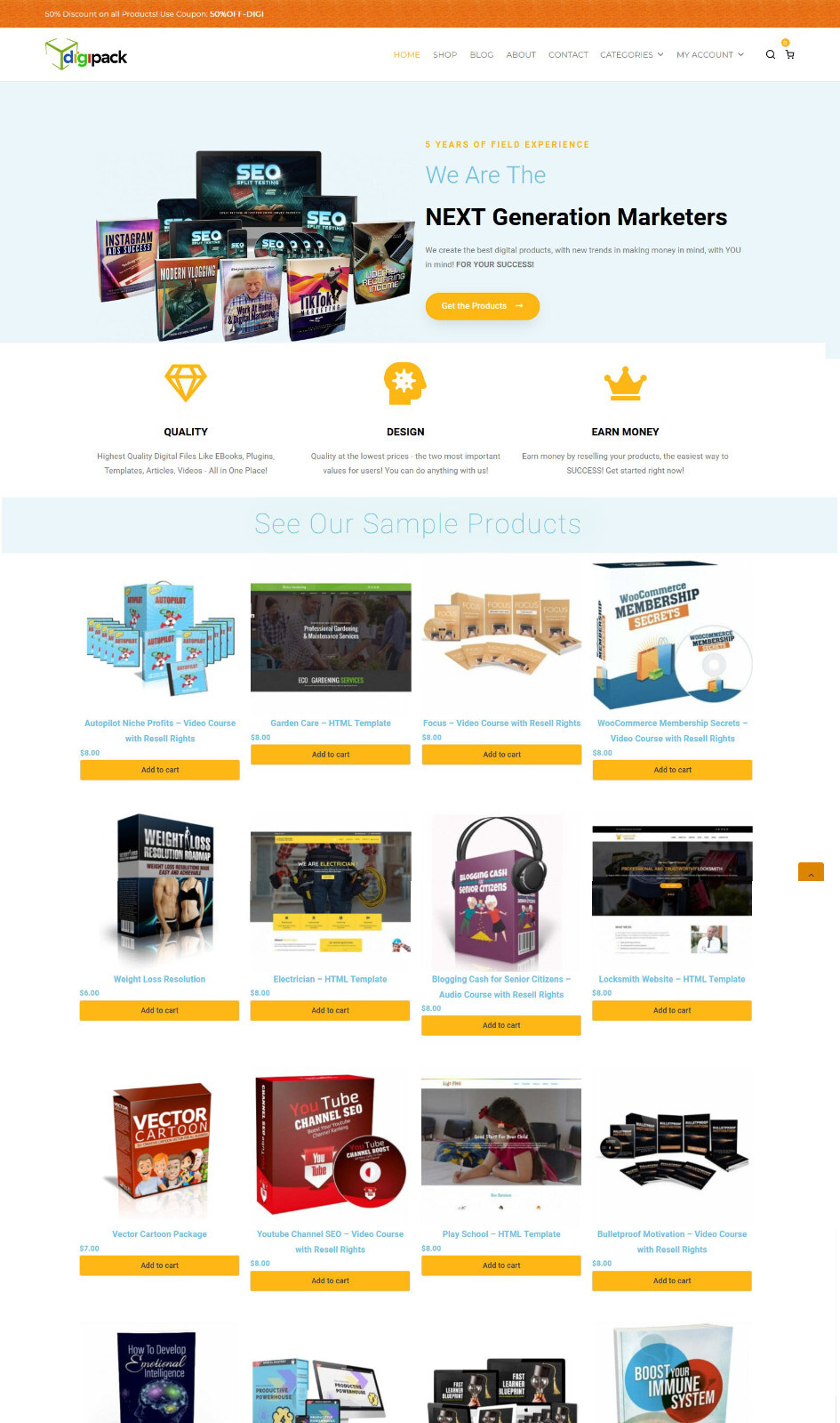 Money Making Digital Download Products Store Website + 400 Products Included