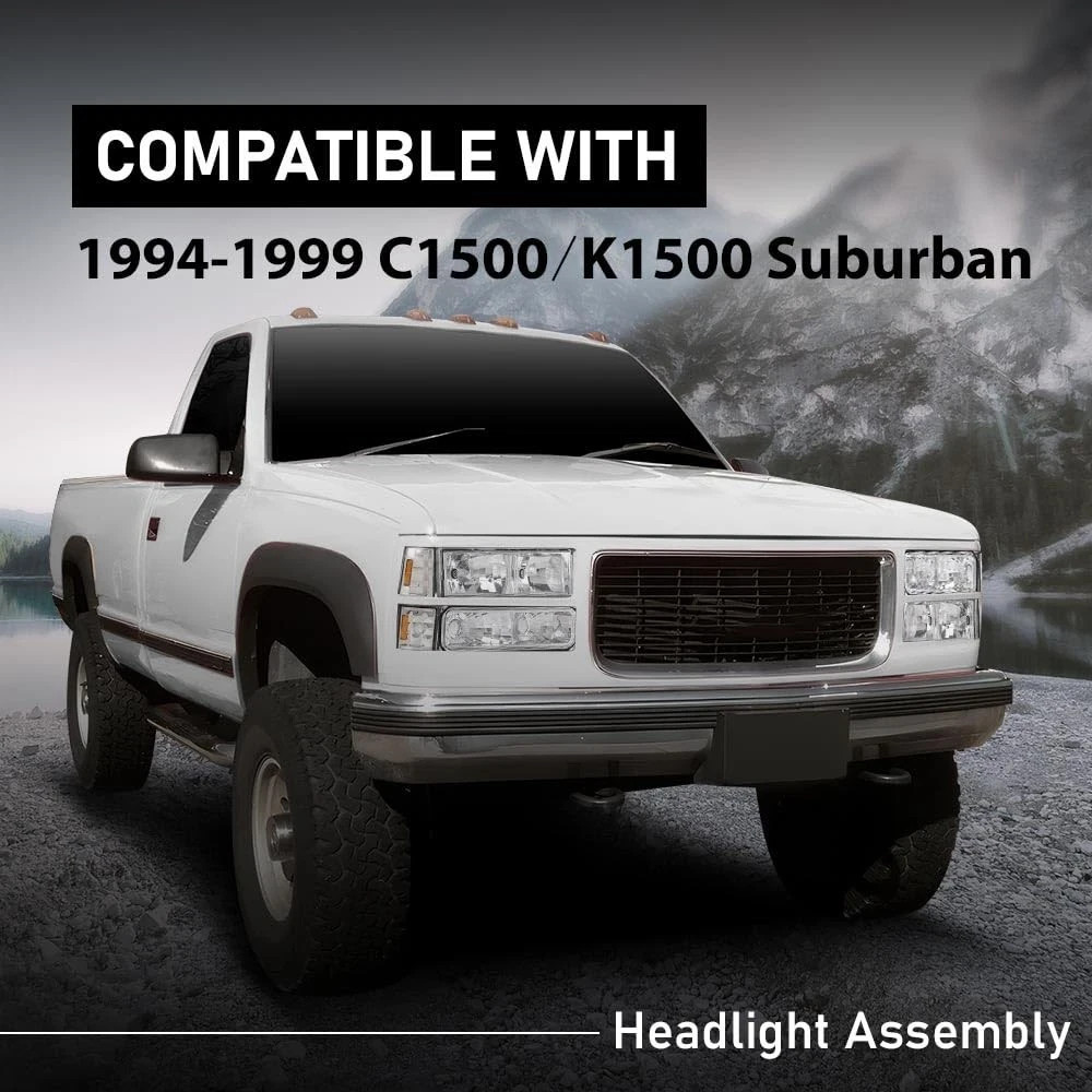 Headlights Assembly w/Bulbs Fit Chevy/GMC Suburban C1500 1994-99