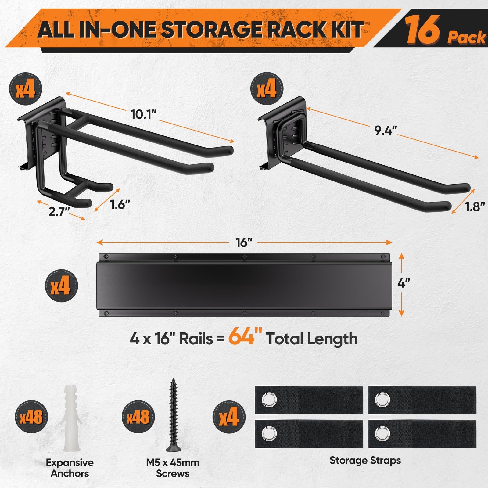 Garden Tool Organizer Wall Mount, 64 inches Tool Storage Rack with Adjustable…