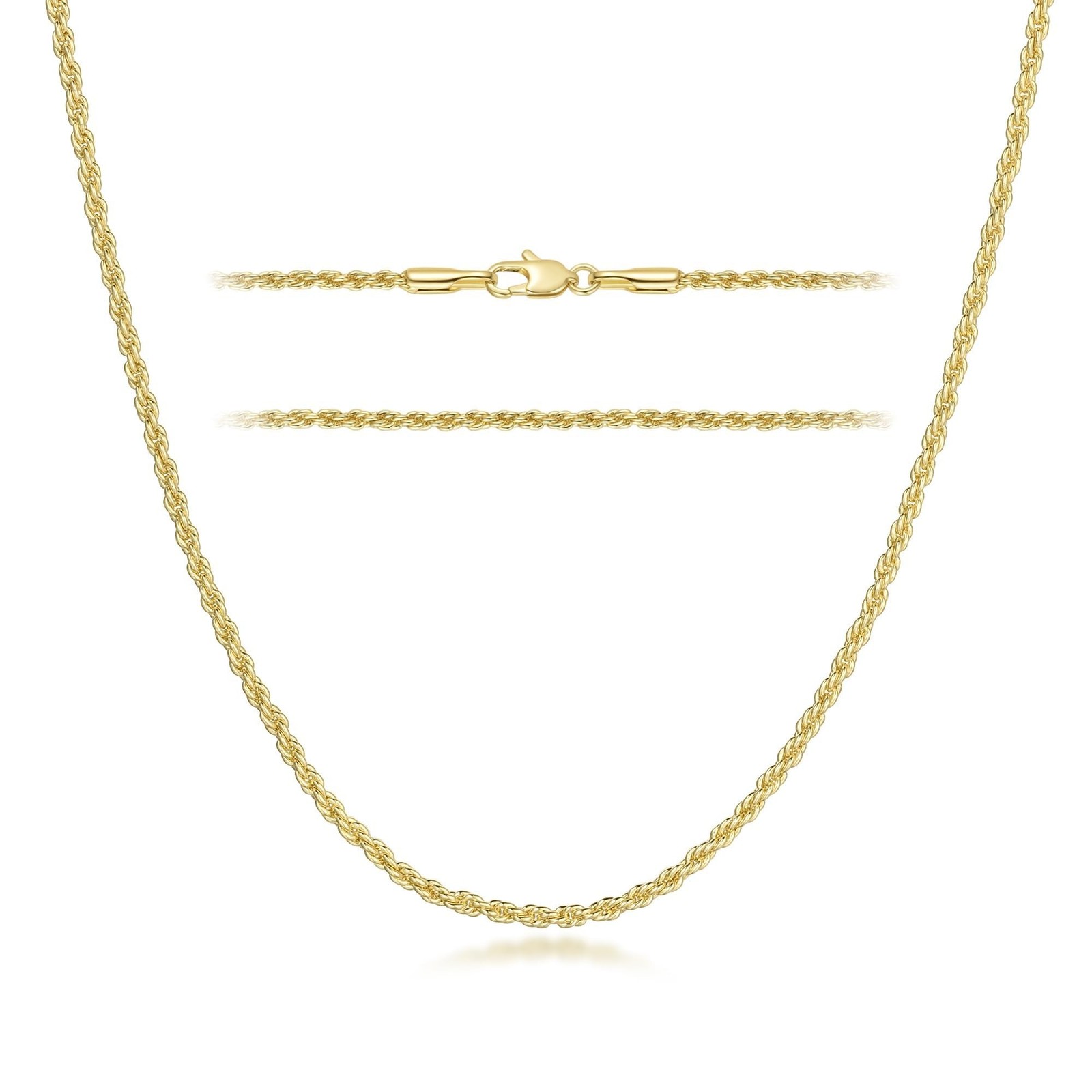 KROMPG Necklace 14k Gold Chain for Women 1.5mm&2mm Rope Gold Chain Necklace W…