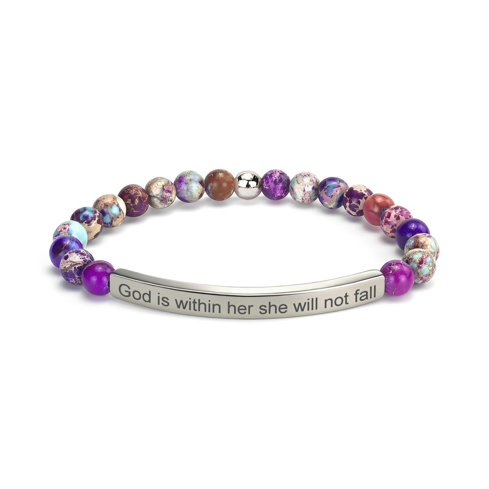Imperial Jasper Christian Bracelet for Women, 18K Gold Plated Bible Verse Jew…