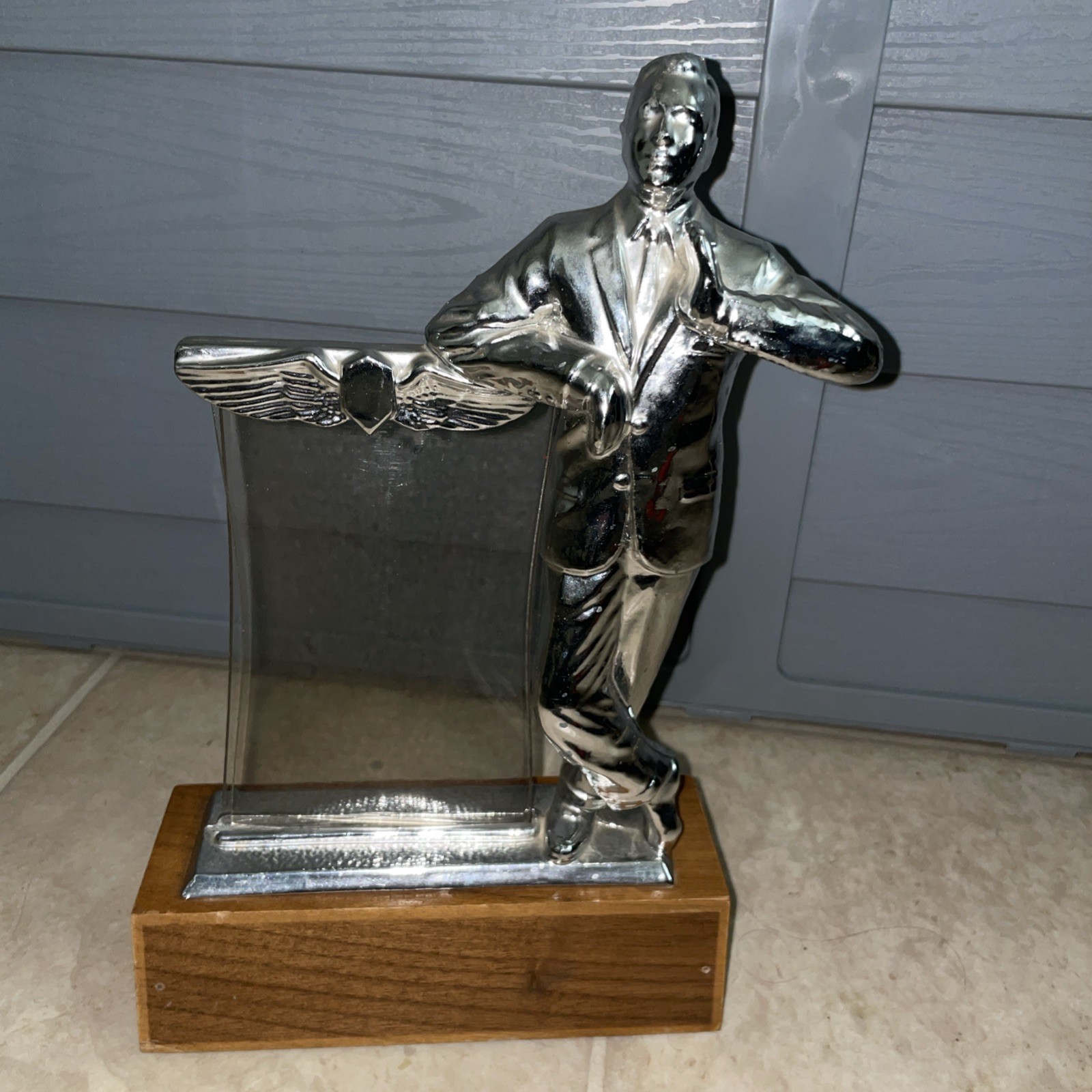 Rare Vintage Silver Man Salesman Business Advertising Store Display Stand