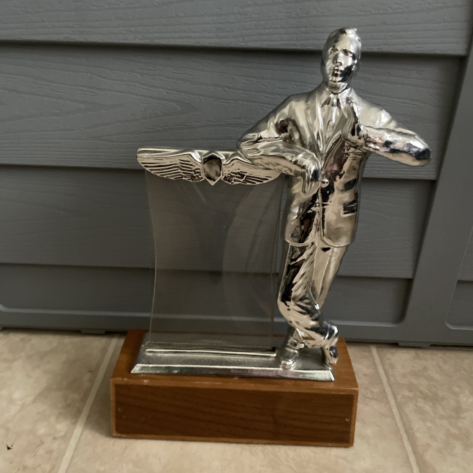 Rare Vintage Silver Man Salesman Business Advertising Store Display Stand