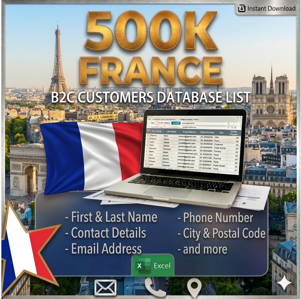 500K French Customers Email Database – B2C Contact leads (Excel file)