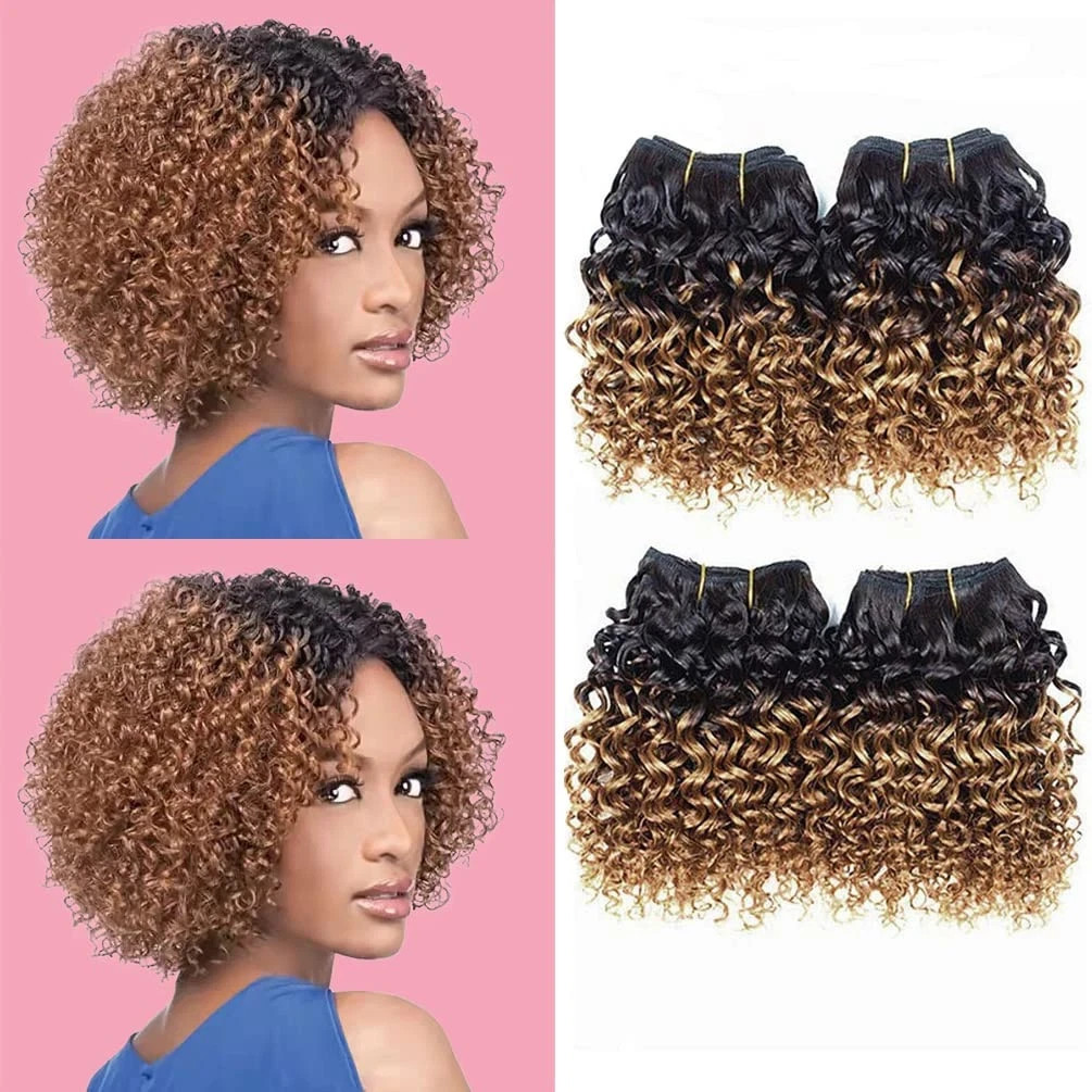 Kinky Curly Bundles Human Hair Bundles 8 Inches Curly Human Hair 4 Bundles 1B/30