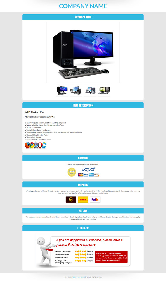 Ebay Templates Listing Auction Professional Responsive Mobile Design HTML 2019