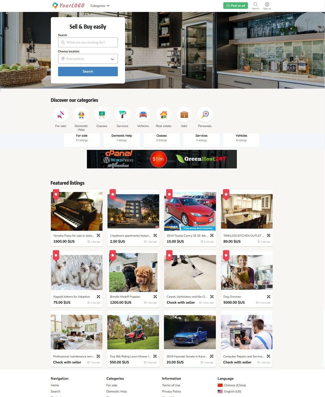Classified Ads Website, Free Installation + Hosting with SSL