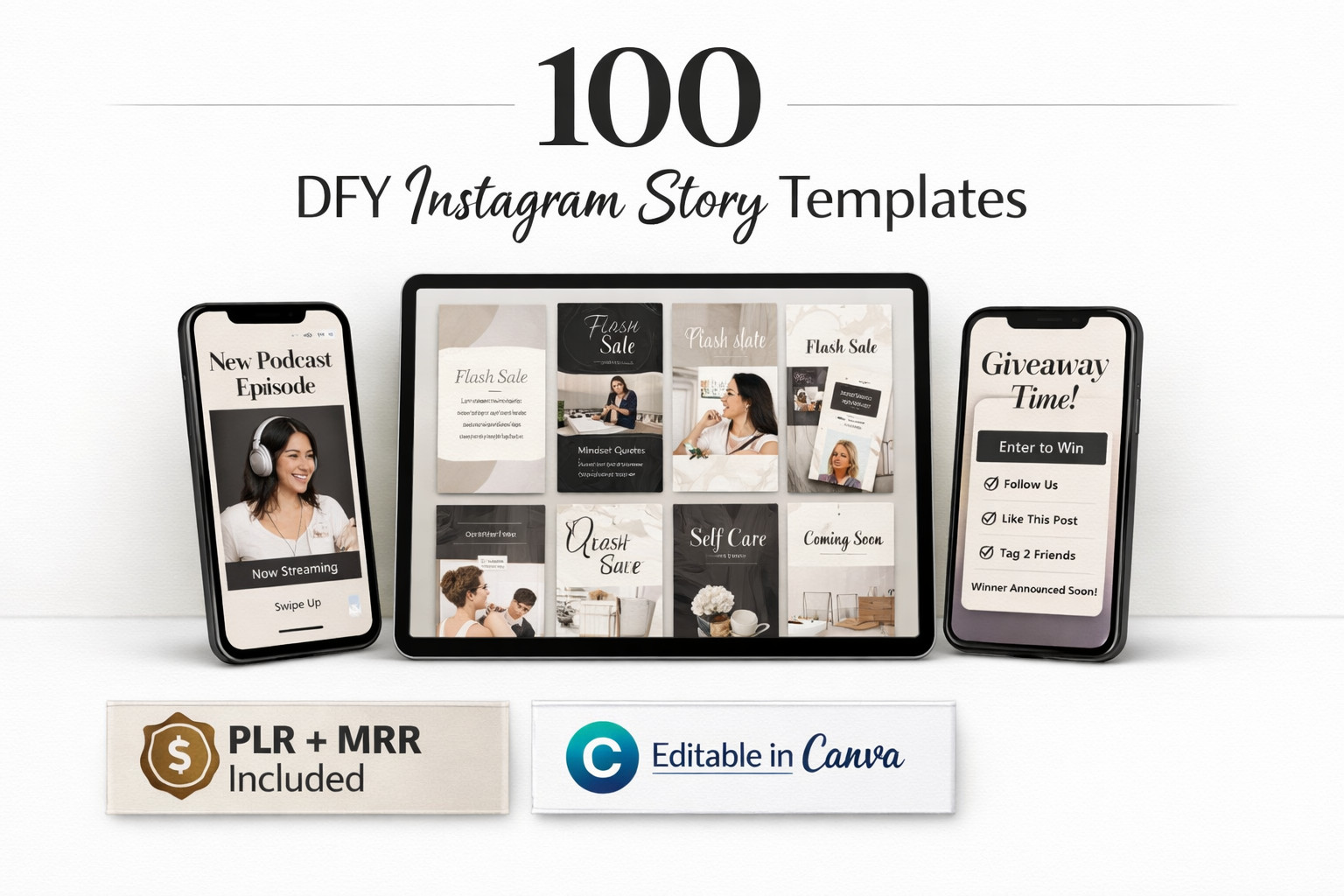100 DFY IG Story Templates | Aesthetic Canva Bundle | PLR | MRR| Social Media Ki