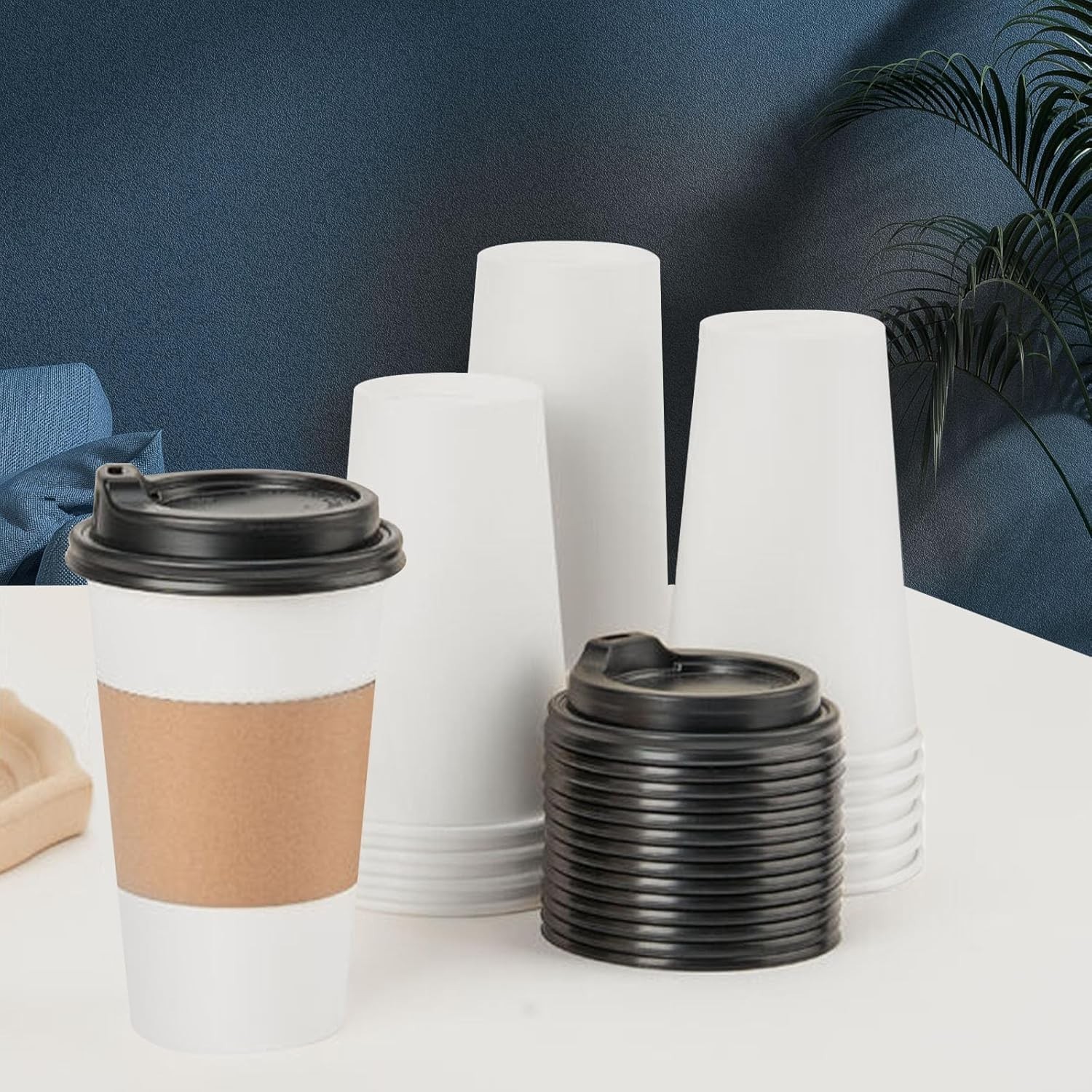 Vasos cafe desechables con tapa 16oz paquete de 50vasos de cafe con tapa y funda