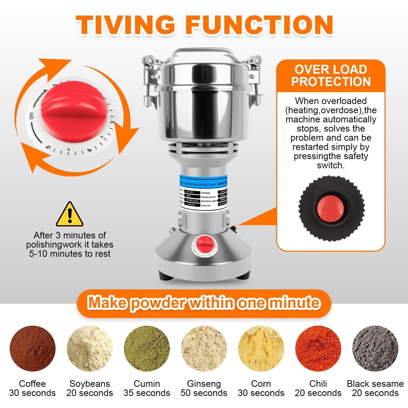 Grain Mill, 750g Flour Mill Grinder for Home, Electric Stainless Steel Grain …