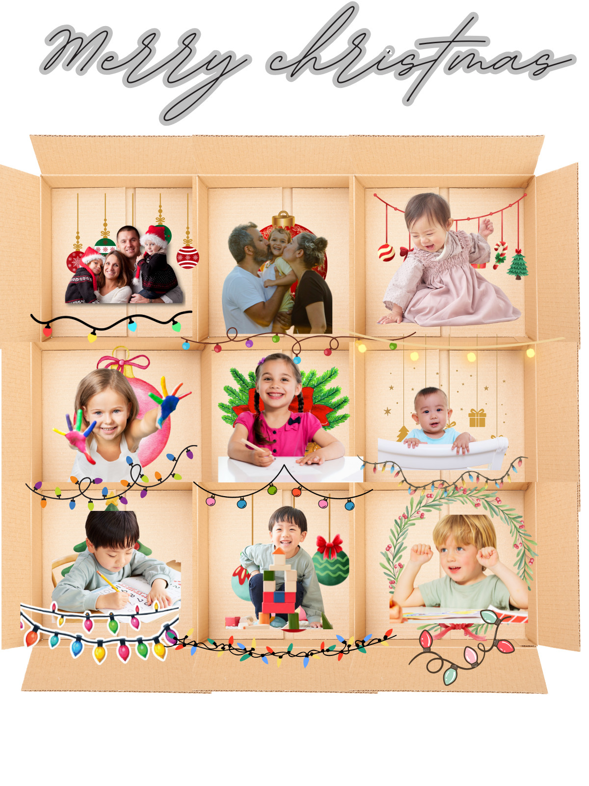 Hollywood Squares Style Photo Collage Template | 3D Cardboard Boxes