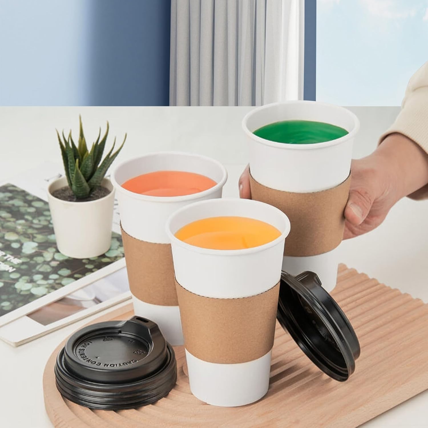 Vasos cafe desechables con tapa 16oz paquete de 50vasos de cafe con tapa y funda