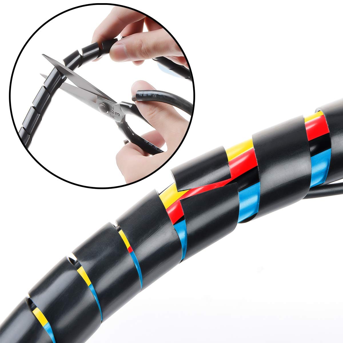 20Ft XHF 1/2″ Spiral Cable Wrap 12mm(Wrapping Dia 12MM-Length 6M, Black