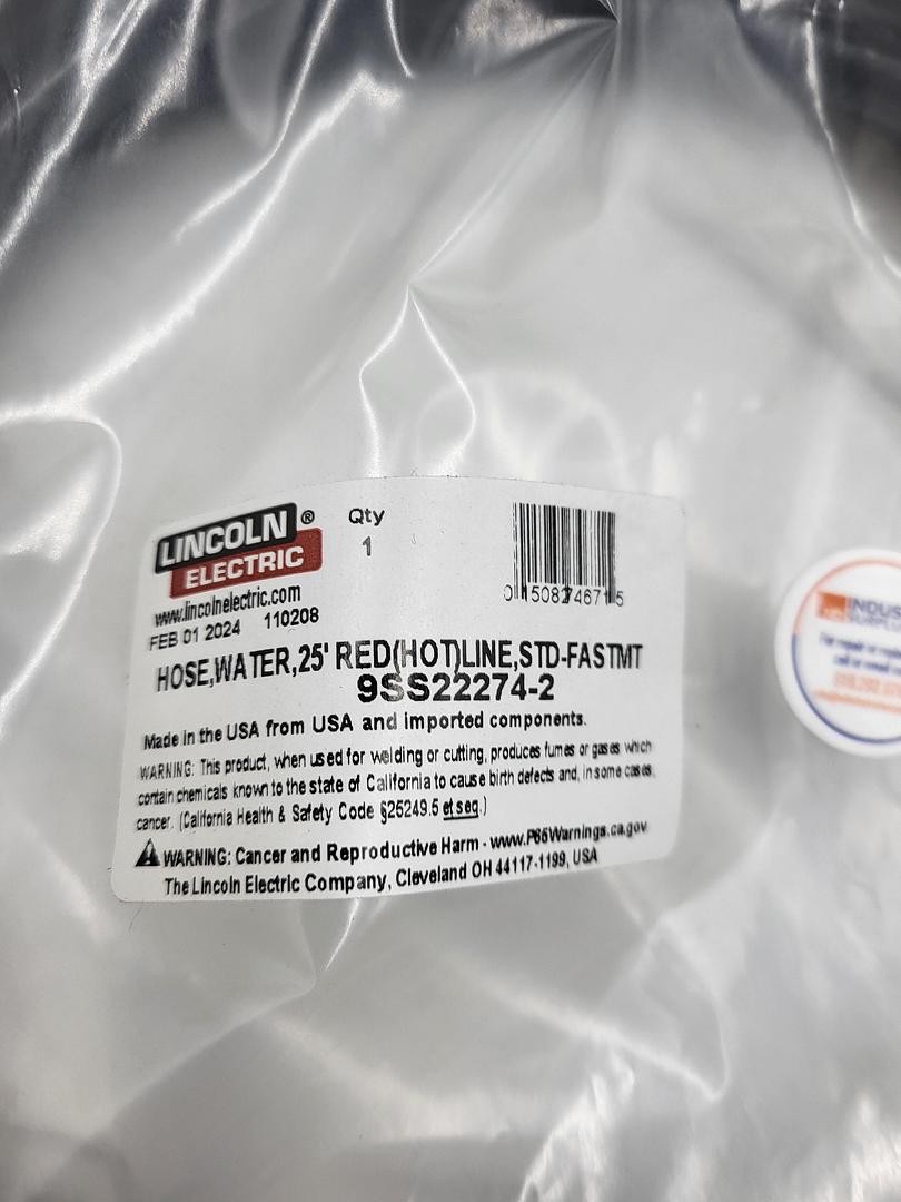 Lincoln Electric 9SS22274-2 RED (HOT) line water hose 25′ long *NEW *