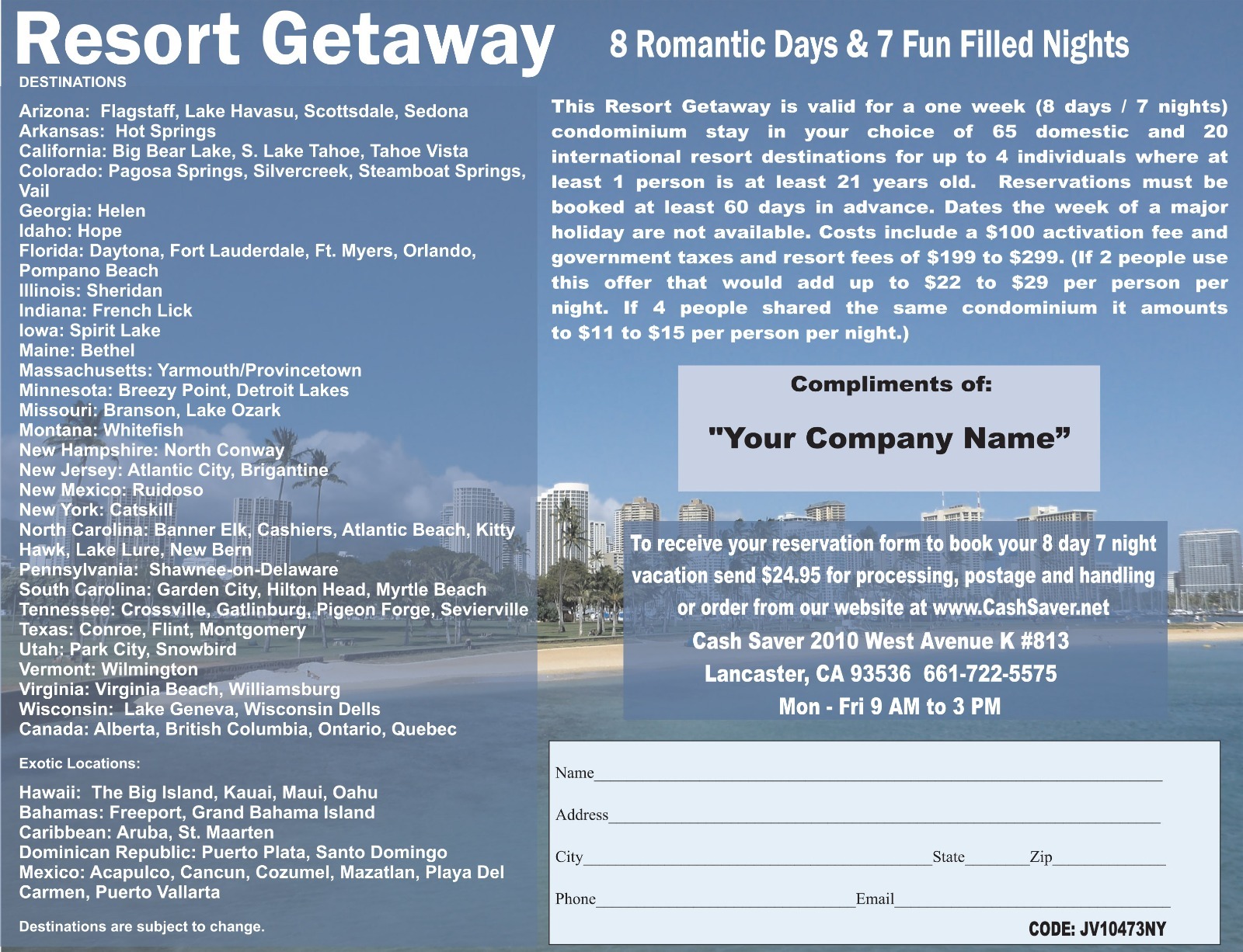 Get UNLIMITED NEW CUSTOMERS giving away 3 Day 2 Night Stay Vacation Certificates