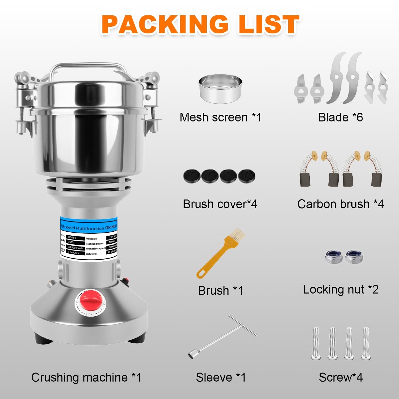 Grain Mill, 750g Flour Mill Grinder for Home, Electric Stainless Steel Grain …