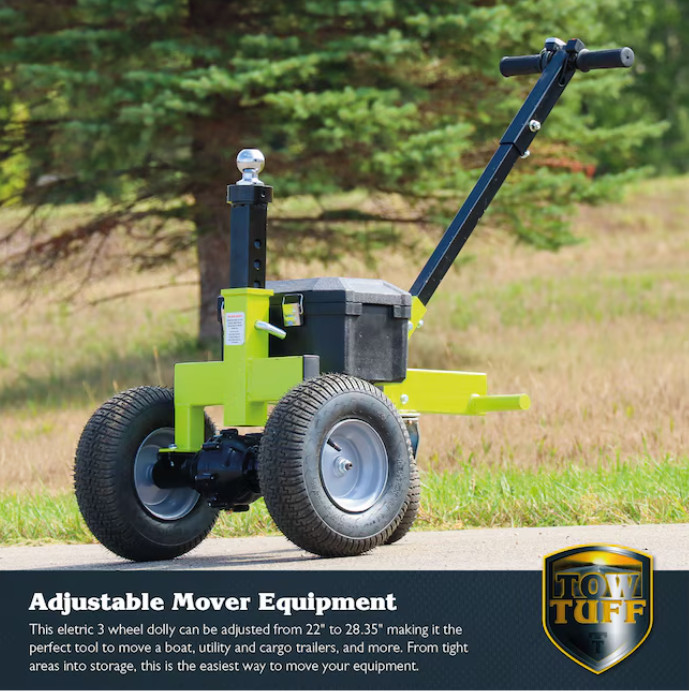 Tow Tuff TMD-35ETD8 Adjustable 3500 Lbs Capacity Electric Trailer Dolly Green