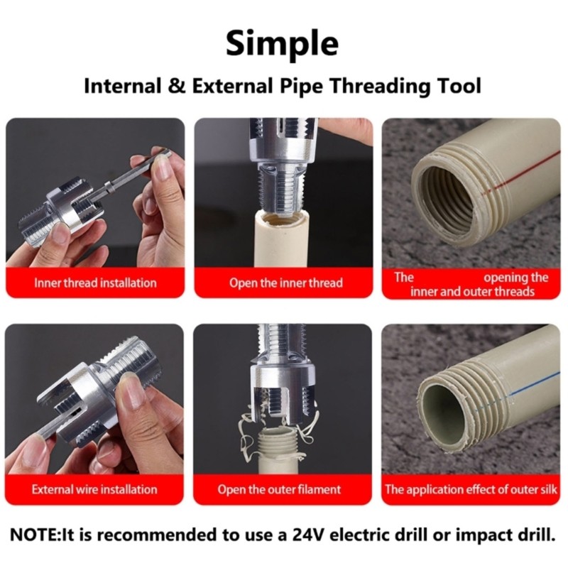 2PCS Carbon Steel Pipes Threading Tool 1/2Inch 3/4In Hex Shank Drill Adapter