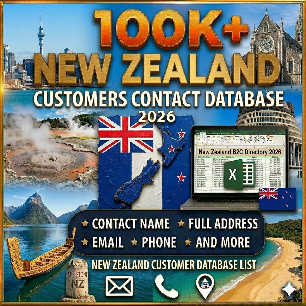 100K New Zealand Customers Email database list| B2C contact leads (Excel file)
